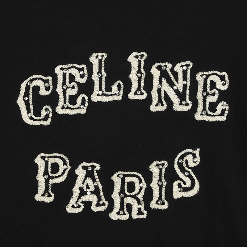 Celine Loose Embroidered In Katoenen Jersey T-shirt Zwart Wit | CL-592133