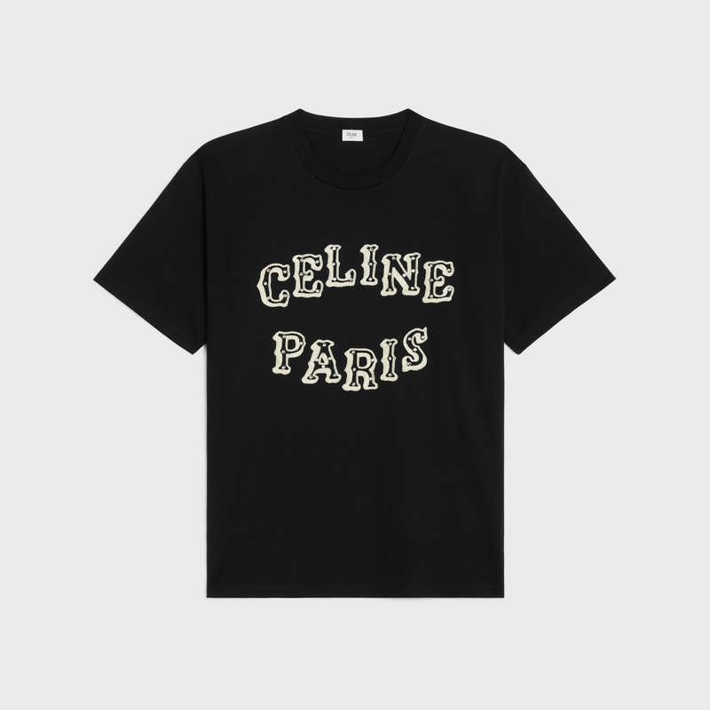 Celine Loose Embroidered In Katoenen Jersey T-shirt Zwart Wit | CL-592133