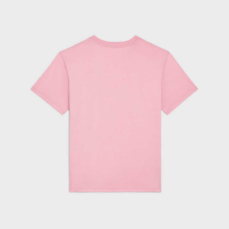 Celine Loose In Katoenen Jersey T-shirt Roze Wit | CL-592794