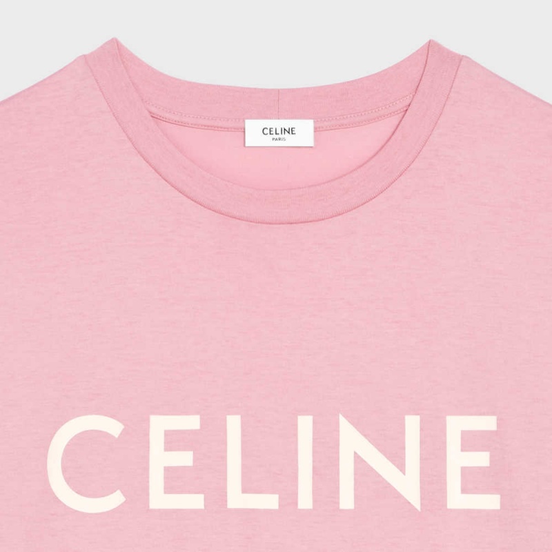 Celine Loose In Katoenen Jersey T-shirt Roze Wit | CL-592794