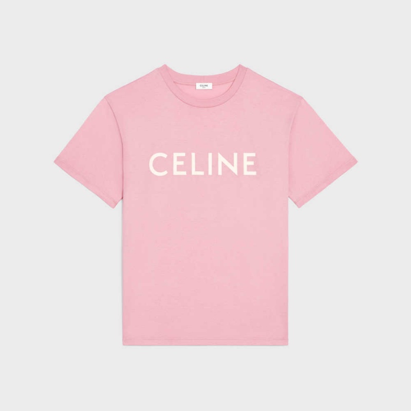 Celine Loose In Katoenen Jersey T-shirt Roze Wit | CL-592794