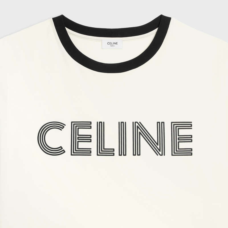 Celine Loose In Katoenen Jersey T-shirt Wit Zwart | CL-592125