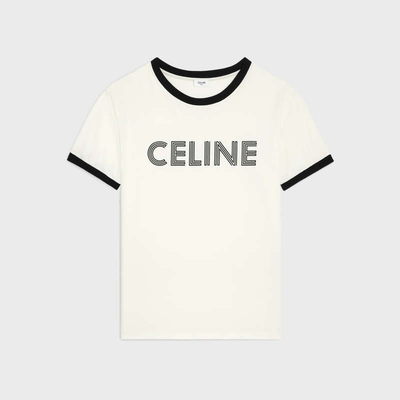 Celine Loose In Katoenen Jersey T-shirt Wit Zwart | CL-592125