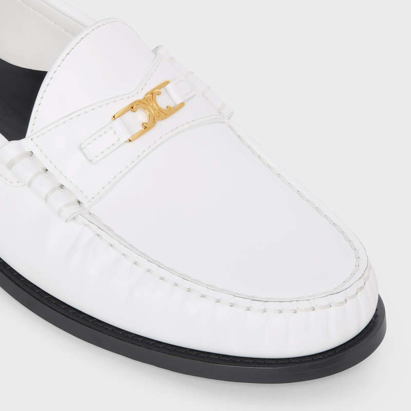 Celine Luco Triomphe In Polished Bullskin Loafers Wit | CL-591887