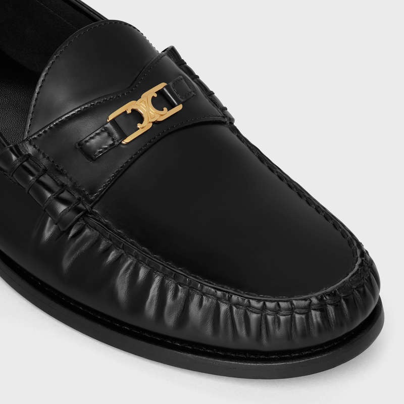 Celine Luco Triomphe In Polished Bullskin Loafers Zwart | CL-591884