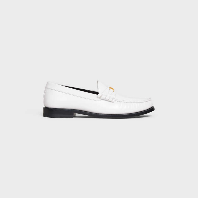 Celine Luco Triomphe In Polished Bullskin Loafers Wit | CL-592527