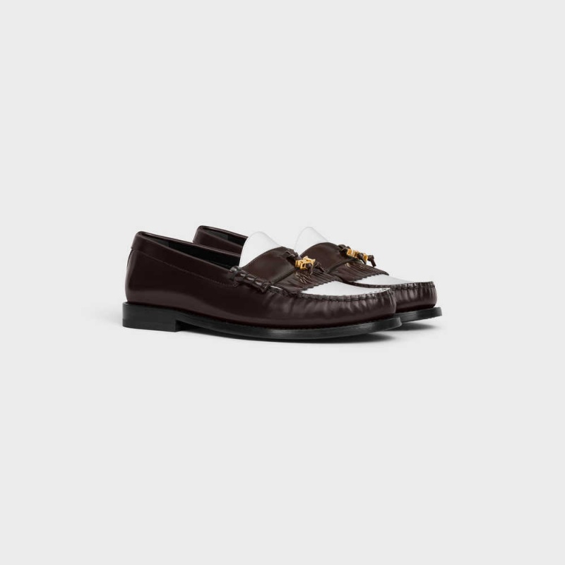 Celine Luco With Triomphe Tassels In Polished Bullskin Loafers Donkerbruin Wit | CL-592529