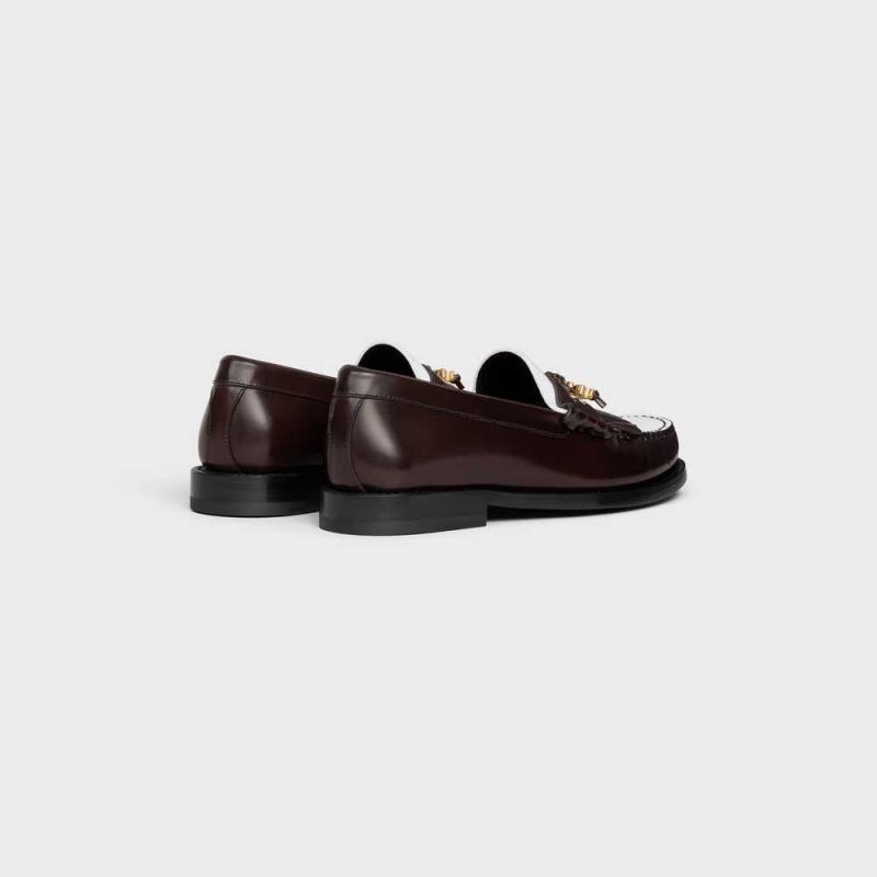 Celine Luco With Triomphe Tassels In Polished Bullskin Loafers Donkerbruin Wit | CL-592529