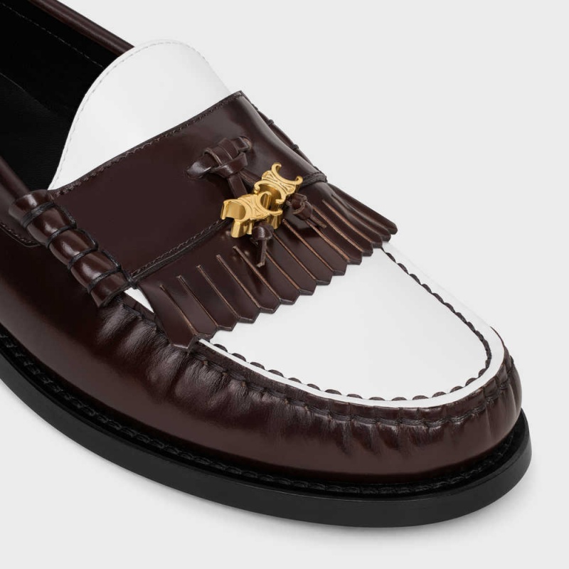 Celine Luco With Triomphe Tassels In Polished Bullskin Loafers Donkerbruin Wit | CL-592529