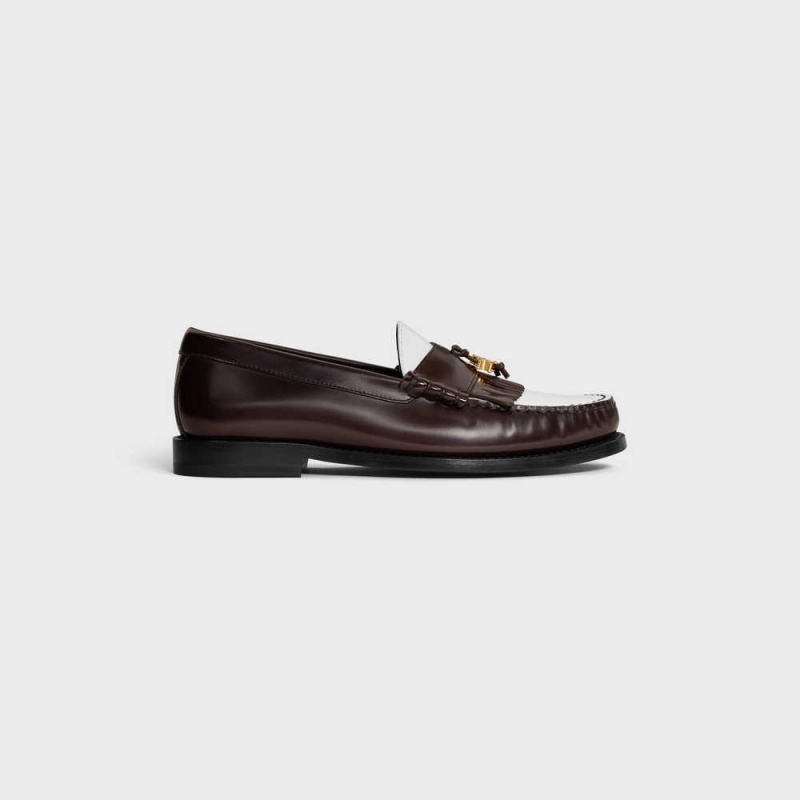 Celine Luco With Triomphe Tassels In Polished Bullskin Loafers Donkerbruin Wit | CL-592529