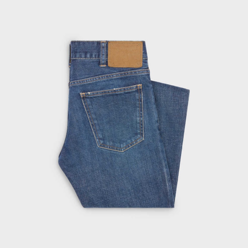 Celine Mager Jeans In Dark Union Wash Denim Broek Donkerlichtturkoois | CL-592730