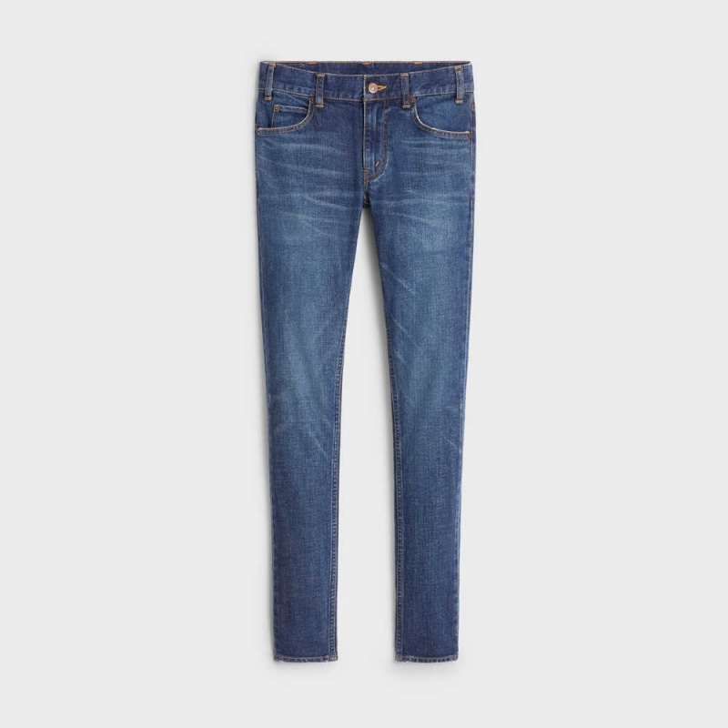 Celine Mager Jeans In Dark Union Wash Denim Broek Donkerlichtturkoois | CL-592730