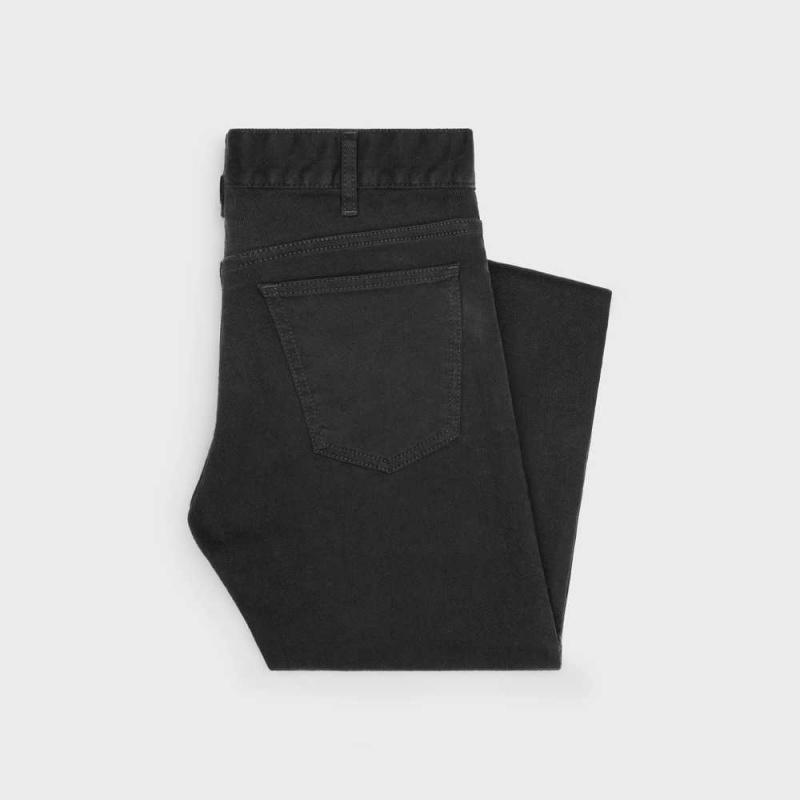 Celine Mager Jeans In Pure Black Stone Wash Denim Broek Zwart Grijs | CL-592729