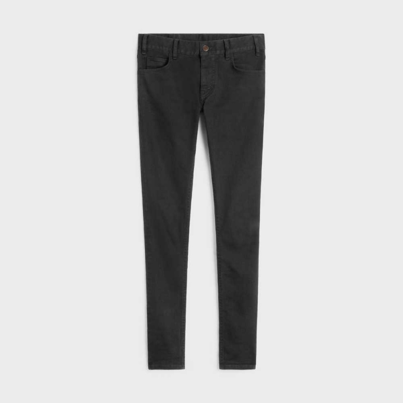 Celine Mager Jeans In Pure Black Stone Wash Denim Broek Zwart Grijs | CL-592729