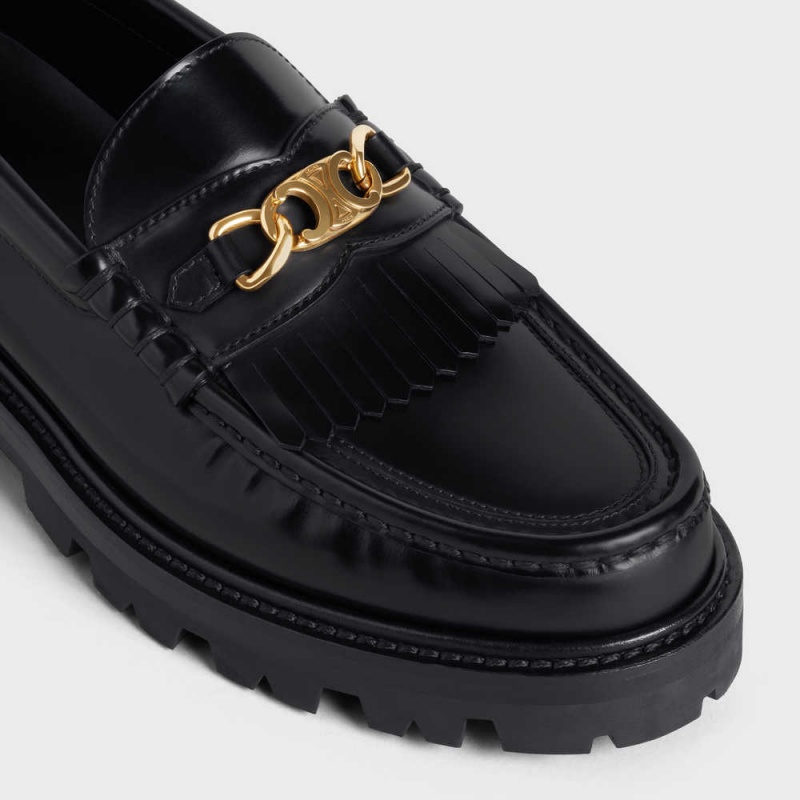 Celine Margaret With Triomphe Chain In Polished Bull Loafers Zwart | CL-592524