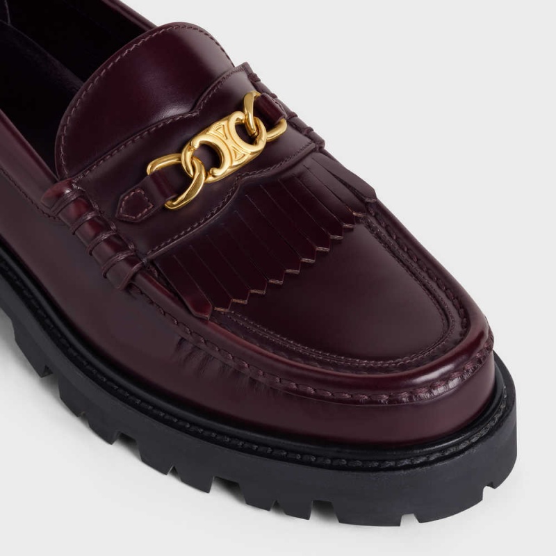 Celine Margaret With Triomphe Chain In Polished Bull Loafers Bordeaux | CL-592522