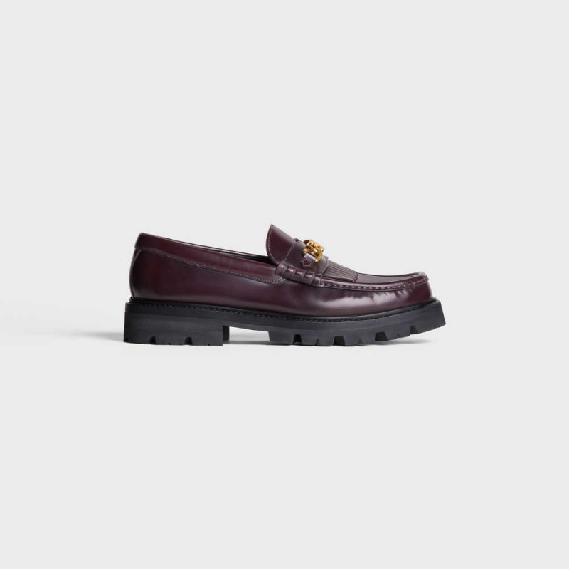 Celine Margaret With Triomphe Chain In Polished Bull Loafers Bordeaux | CL-592522