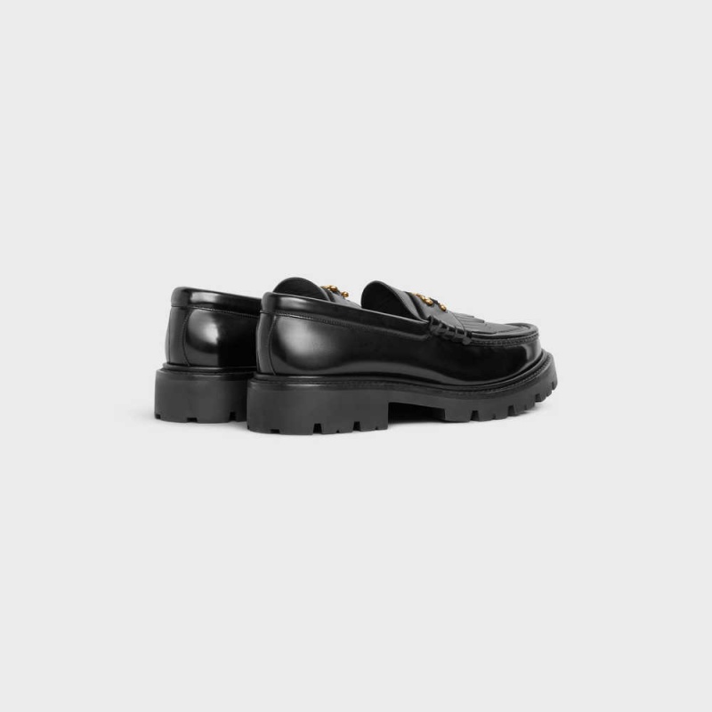 Celine Margaret With Triomphe Frame In Polished Bullskin Loafers Zwart | CL-592525