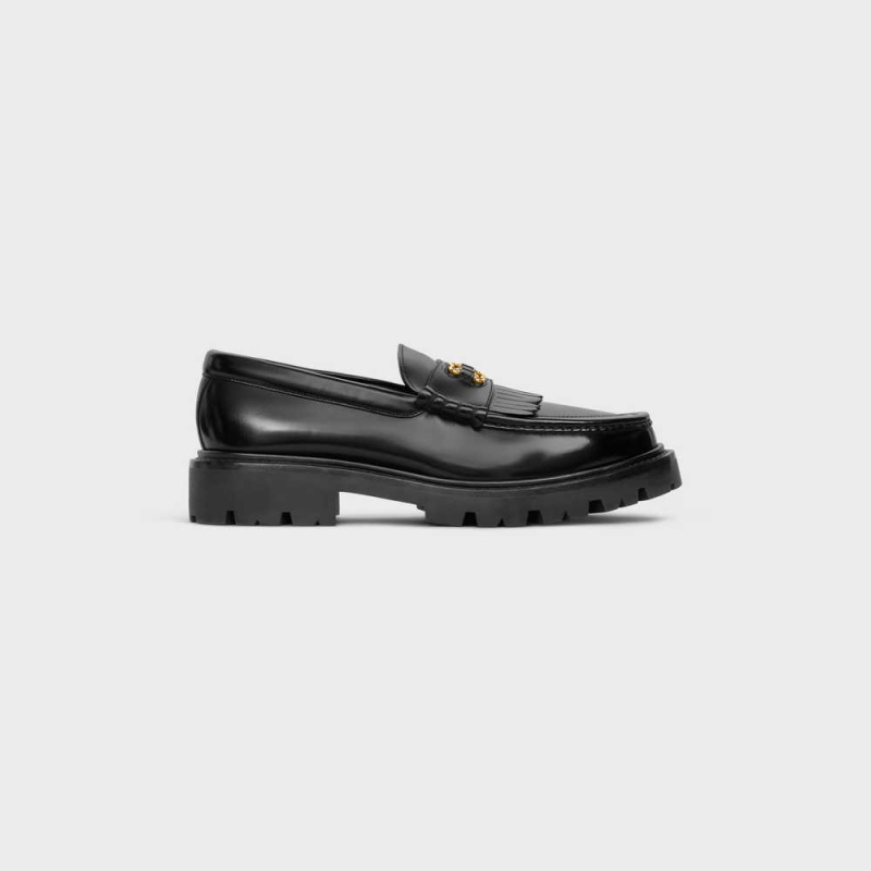 Celine Margaret With Triomphe Frame In Polished Bullskin Loafers Zwart | CL-592525