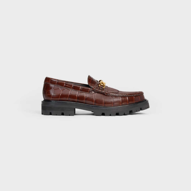 Celine Margaret With Triomphe In Crocodile Stamped Calfskin Loafers Donkerbruin | CL-592523