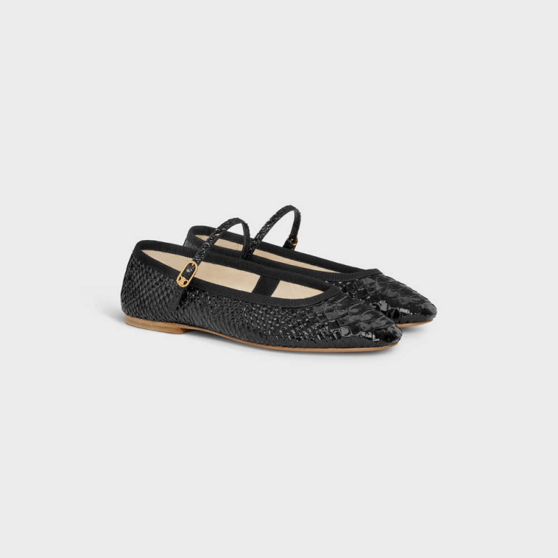 Celine Mary Jane Ballerina Les Ballerines In Python Stamped Calfskin Loafers Zwart | CL-592535