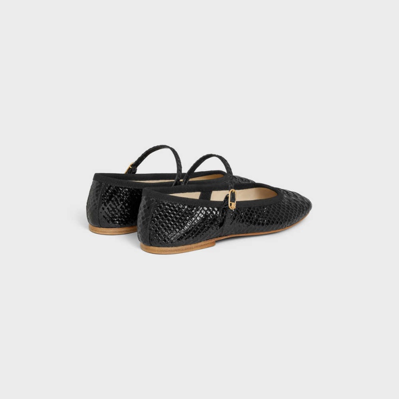 Celine Mary Jane Ballerina Les Ballerines In Python Stamped Calfskin Loafers Zwart | CL-592535