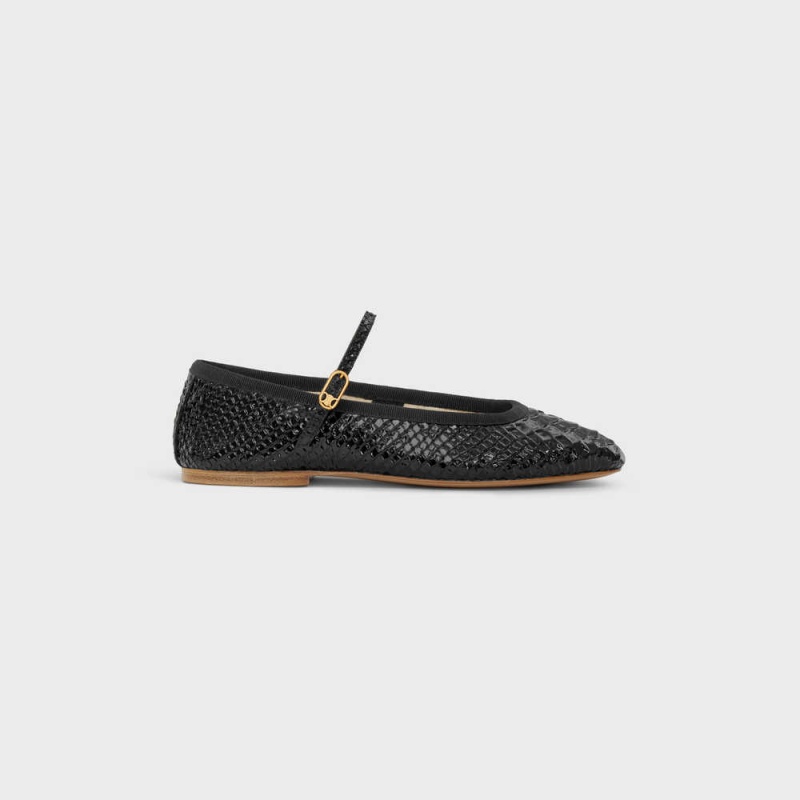 Celine Mary Jane Ballerina Les Ballerines In Python Stamped Calfskin Loafers Zwart | CL-592535