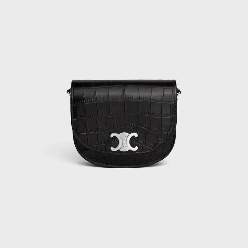 Celine Medium Besace Triomphe In Crocodile Embossed Calfskin Schoudertassen Zwart | CL-591847