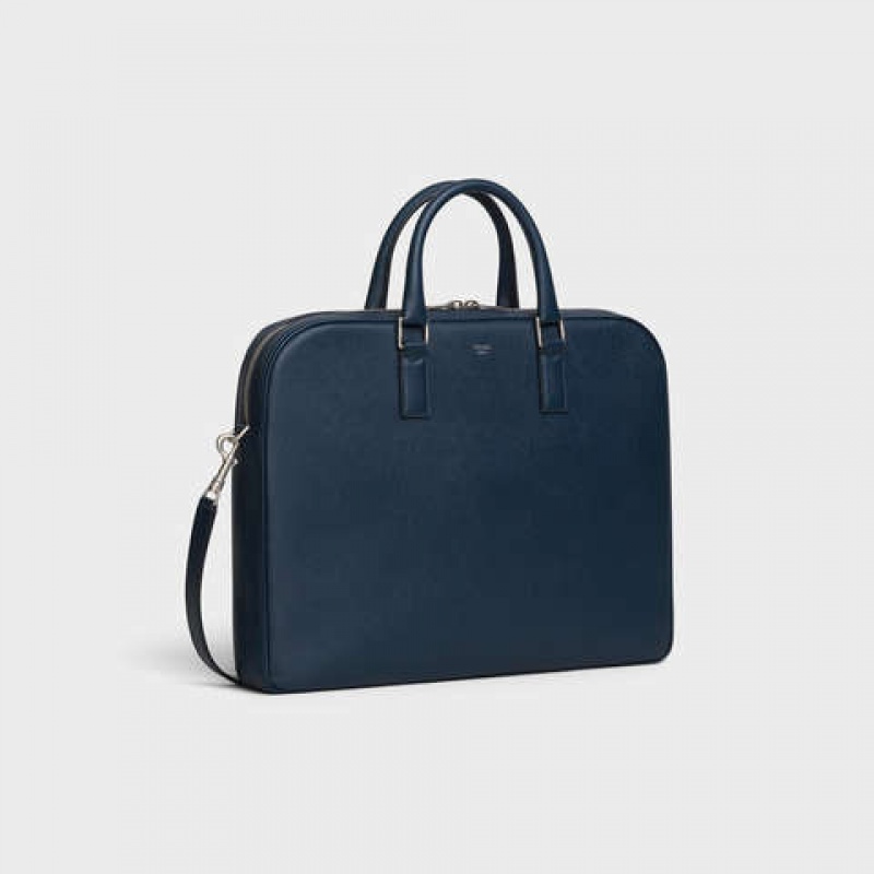 Celine Medium Briefcase In Grained Calfskin Zakelijke Tassen Donkerblauw Blauw | CL-591828