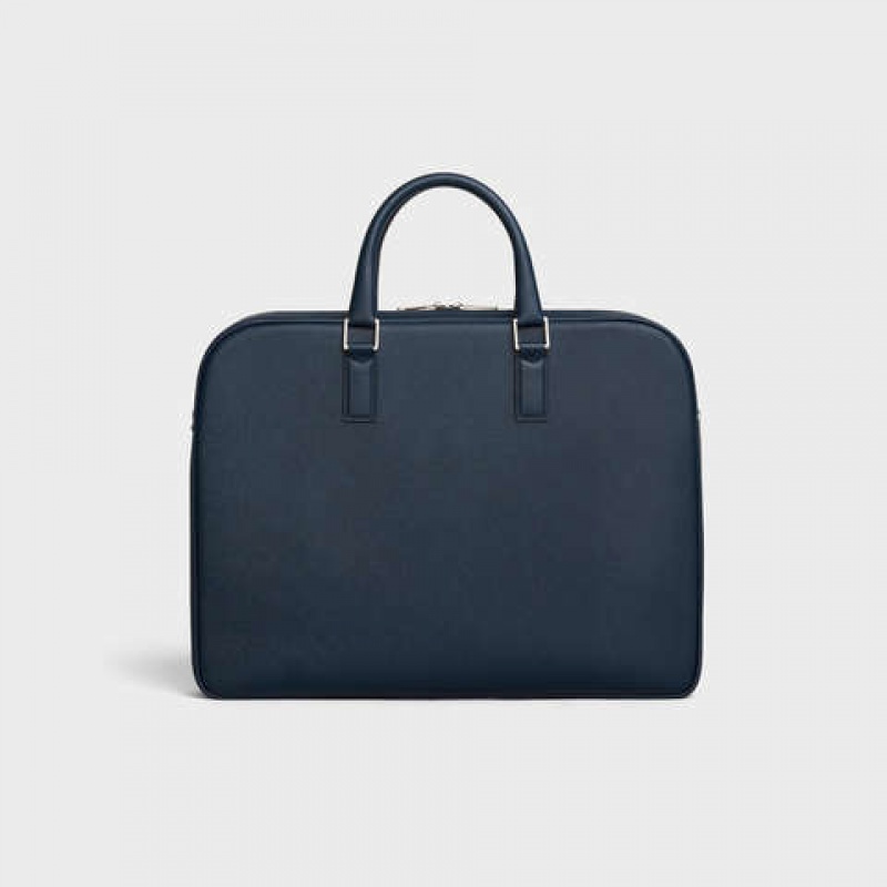 Celine Medium Briefcase In Grained Calfskin Zakelijke Tassen Donkerblauw Blauw | CL-591828