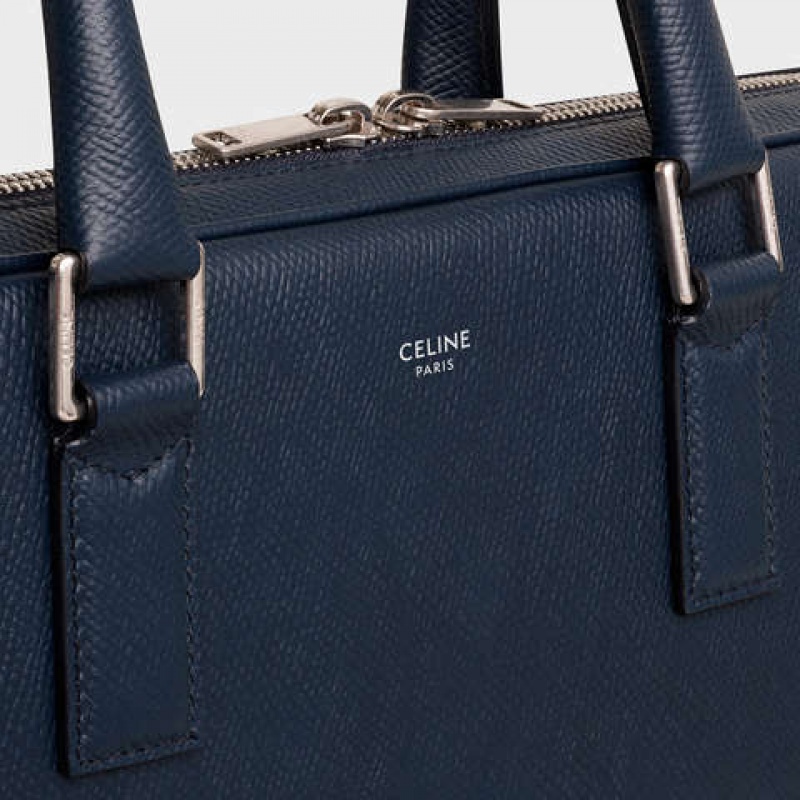 Celine Medium Briefcase In Grained Calfskin Zakelijke Tassen Donkerblauw Blauw | CL-591828