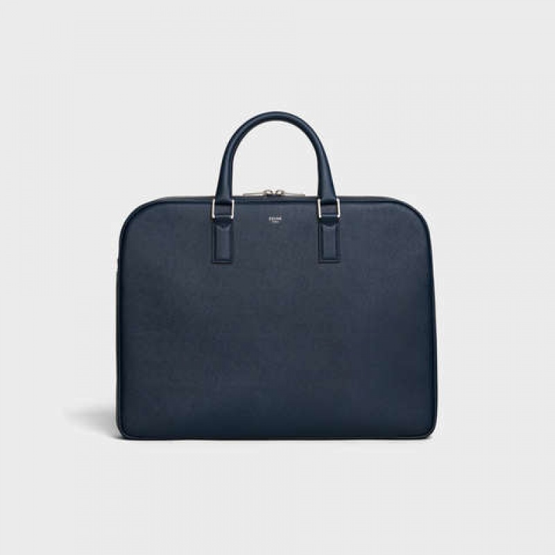 Celine Medium Briefcase In Grained Calfskin Zakelijke Tassen Donkerblauw Blauw | CL-591828