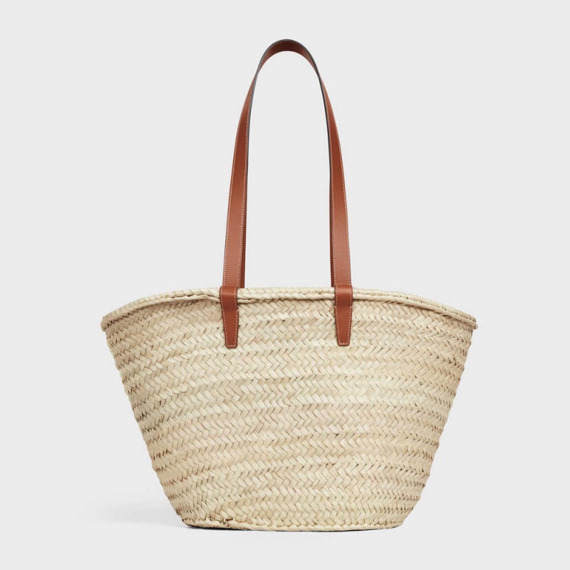 Celine Medium Triomphe Klassieke In Palm Leaves And Calfskin Panier Bruin | CL-593069