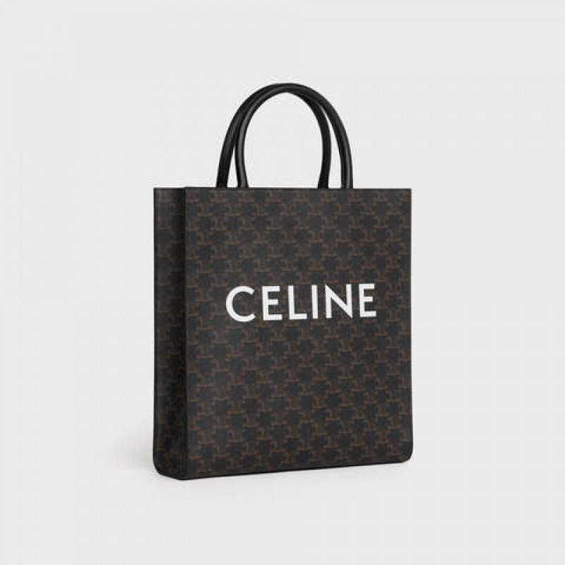 Celine Medium Vertical In Triomphe Canvas With Celine Print Cabas Zwart | CL-591836