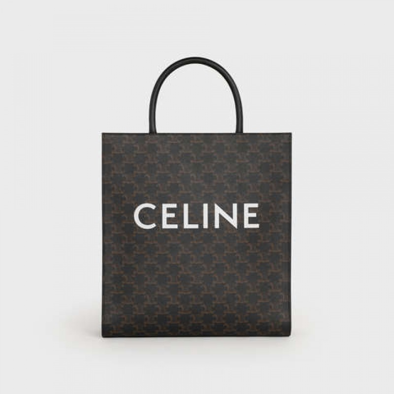 Celine Medium Vertical In Triomphe Canvas With Celine Print Cabas Zwart | CL-591836