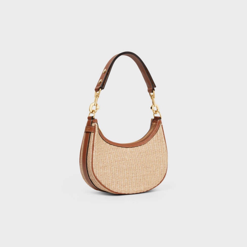 Celine Mediumstrap Bag In Raffia Effect Textiel And Calfskin Ava Beige Bruin | CL-593100