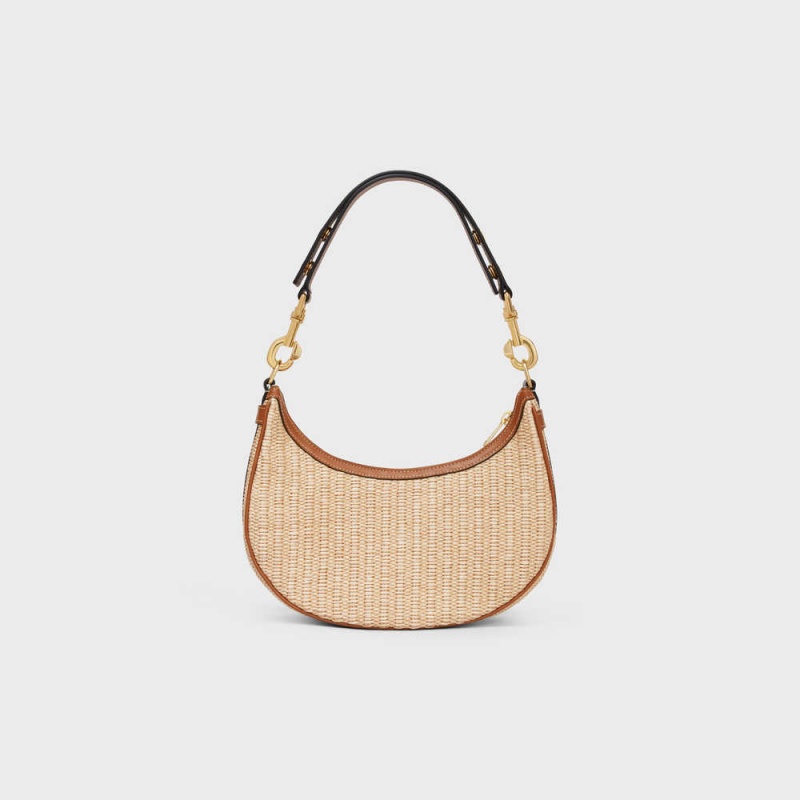 Celine Mediumstrap Bag In Raffia Effect Textiel And Calfskin Ava Beige Bruin | CL-593100