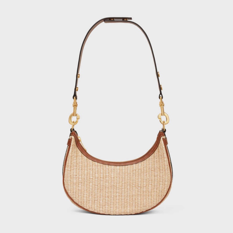 Celine Mediumstrap Bag In Raffia Effect Textiel And Calfskin Ava Beige Bruin | CL-593100