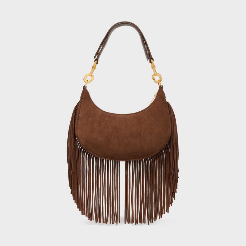 Celine Mediumstrap Bag With Fringes In Suede Calfskin Ava Bruin | CL-593099