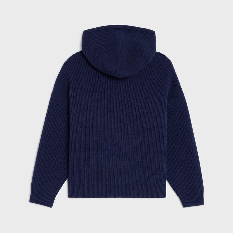 Celine Met Capuchon In Geribbeld Wol Sweatshirts Donkerblauw | CL-592110