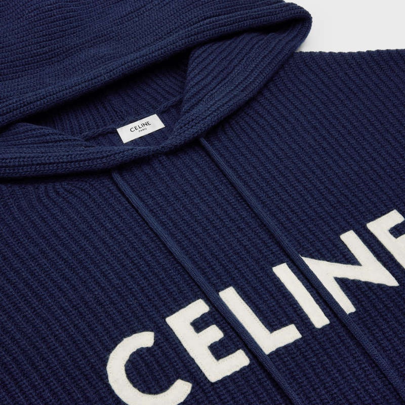 Celine Met Capuchon In Geribbeld Wol Sweatshirts Donkerblauw | CL-592110