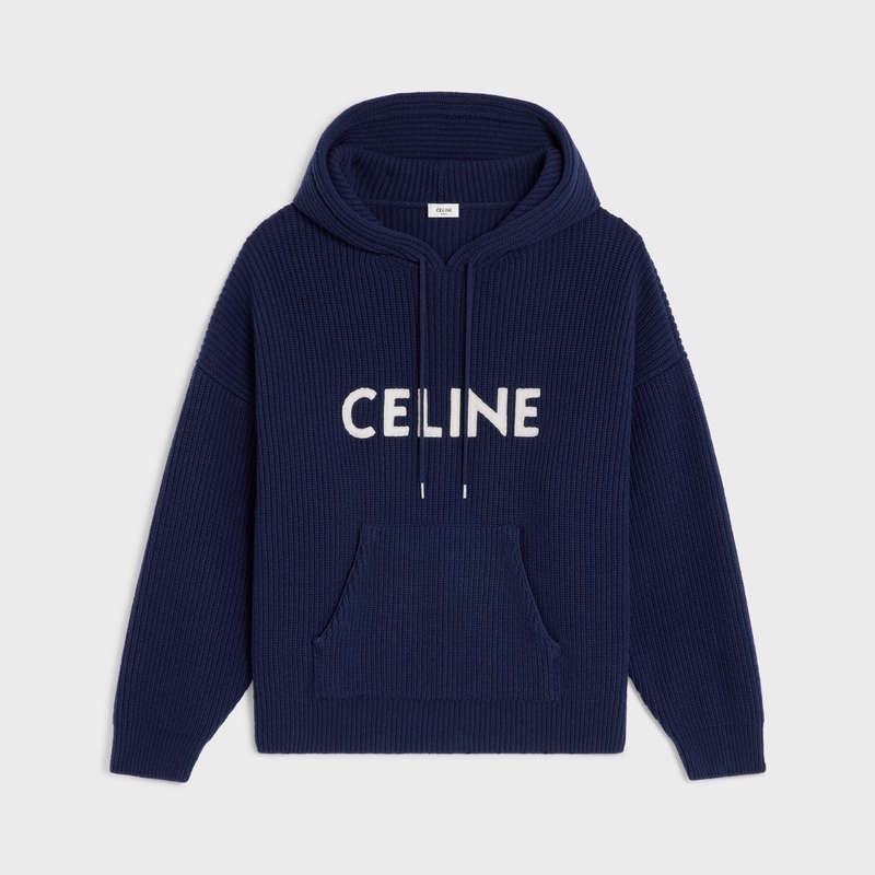 Celine Met Capuchon In Geribbeld Wol Sweatshirts Donkerblauw | CL-592110