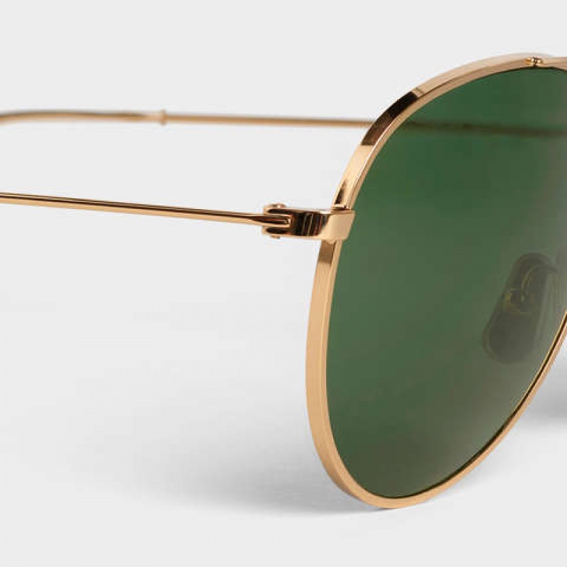 Celine Metal Frame 01 In Metal With Mineral Glass Lenses Zonnebril Goud Groen | CL-591757