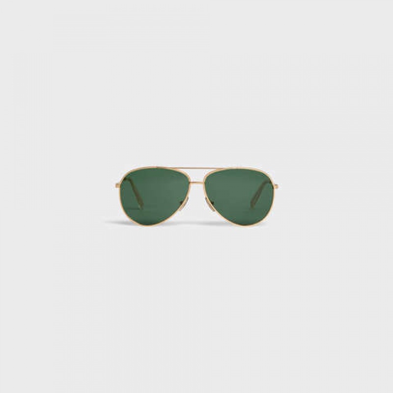 Celine Metal Frame 01 In Metal With Mineral Glass Lenses Zonnebril Goud Groen | CL-591757