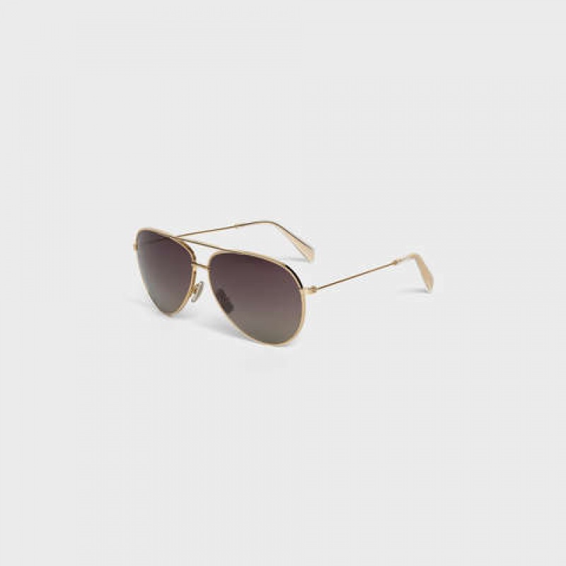 Celine Metal Frame 01 In Metal With Polarized Lenses Zonnebril Goud Grijs | CL-591758