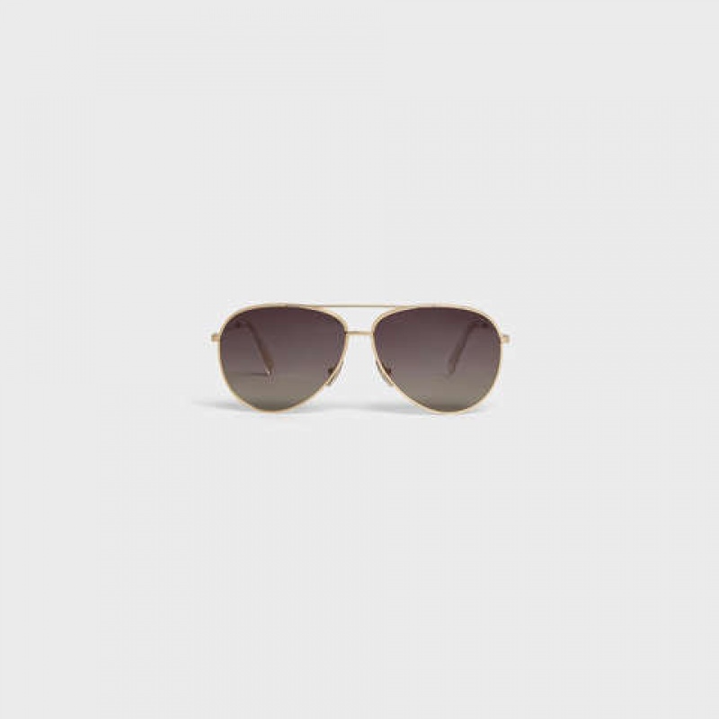 Celine Metal Frame 01 In Metal With Polarized Lenses Zonnebril Goud Grijs | CL-591758