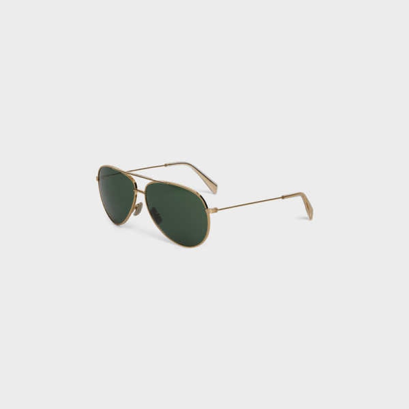 Celine Metal Frame 02 In Metal With Mineral Glass Lenses Zonnebril Goud Groen | CL-592410