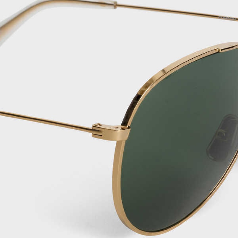 Celine Metal Frame 02 In Metal With Mineral Glass Lenses Zonnebril Goud Groen | CL-592410