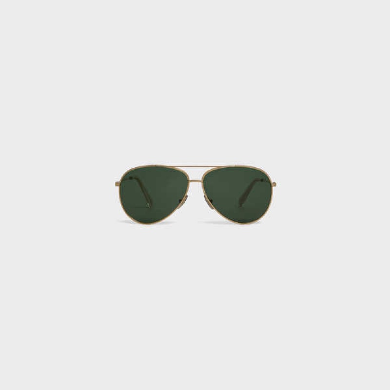 Celine Metal Frame 02 In Metal With Mineral Glass Lenses Zonnebril Goud Groen | CL-592410