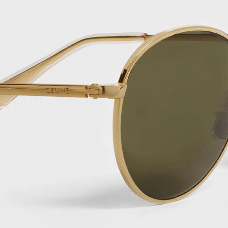 Celine Metal Frame 06 In Metal With Mineral Glass Lenses Zonnebril Goud Groen | CL-591759